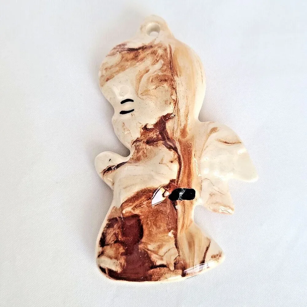 Sitka Clay Christmas Ornament Angel Art Pottery Figurine Marble Swirl Alaska Vtg